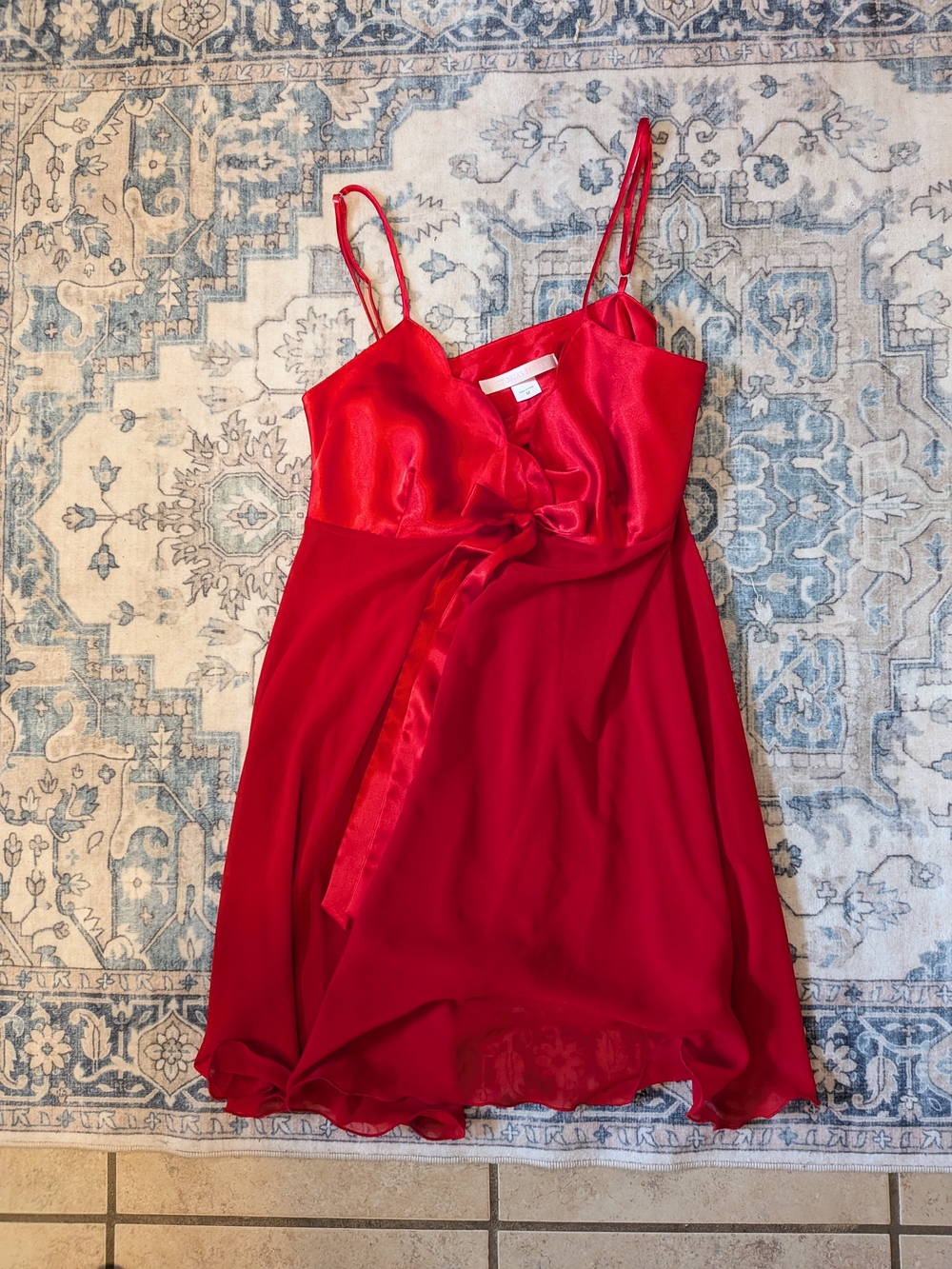 Vintage 90s Victoria's Secret Red Satin & Chiffon Slip Dress